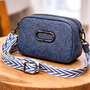 Blue Embossed Crossbody Bag