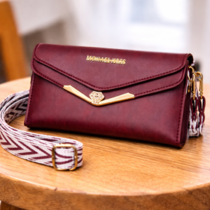 Burgundy Elegant Clutch Wallet with Gold Detail