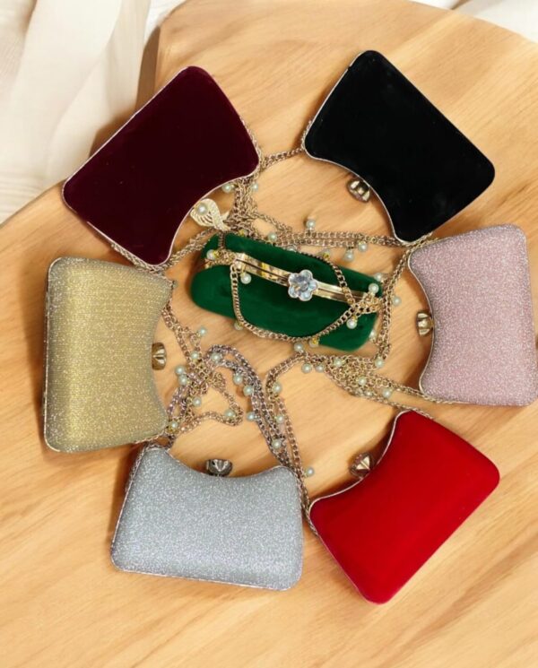 Red Velvet Clutch with Pearl Chain - Image 2