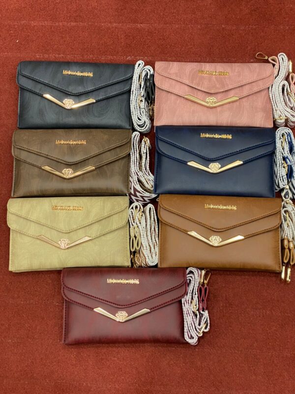 Burgundy Elegant Clutch Wallet with Gold Detail - Image 2