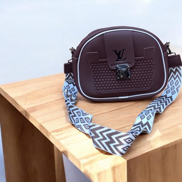 Navy Blue Crossbody Bag with Patterned Adjustable Strap - Image 3