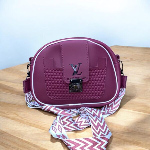 Navy Blue Crossbody Bag with Patterned Adjustable Strap - Image 2