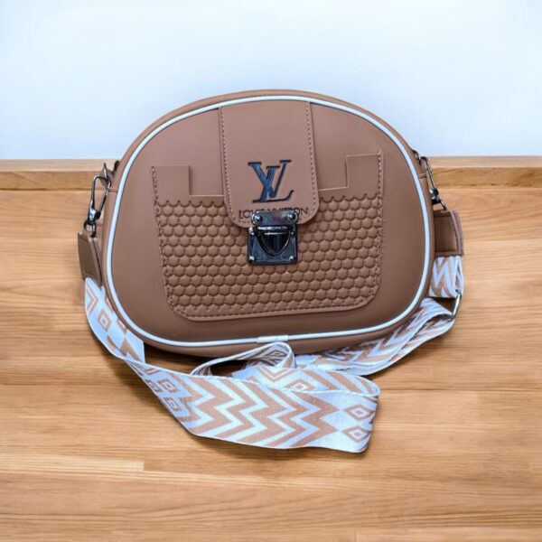 Navy Blue Crossbody Bag with Patterned Adjustable Strap - Image 5