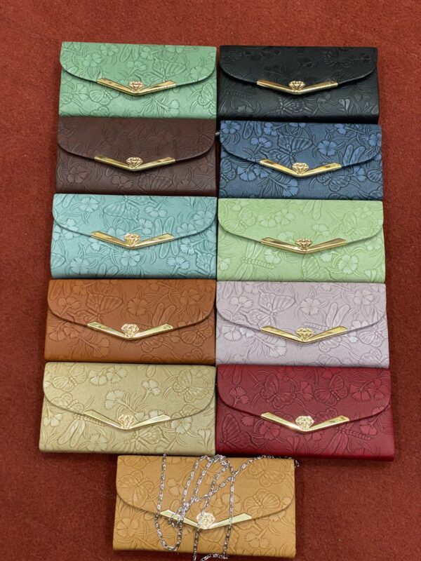 Mint Green Floral Embossed Clutch with Gold Lock - Image 2