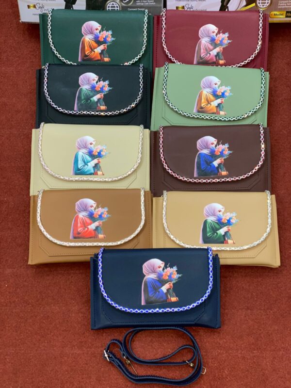 Elegant Navy Blue Printed Clutch with Chain Strap - Image 2