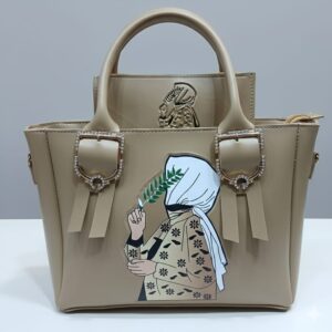 Beige Handbag with Artistic Design