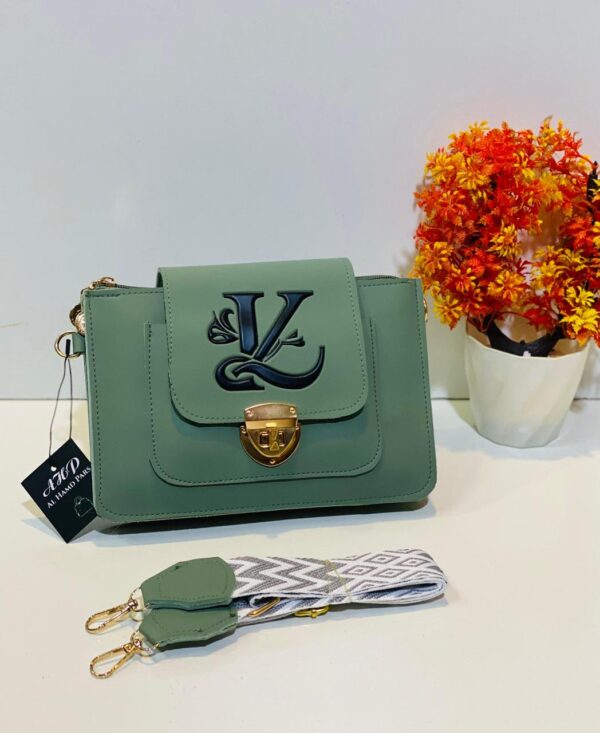 Handbag with Gold Clasp and Woven Strap - Image 7