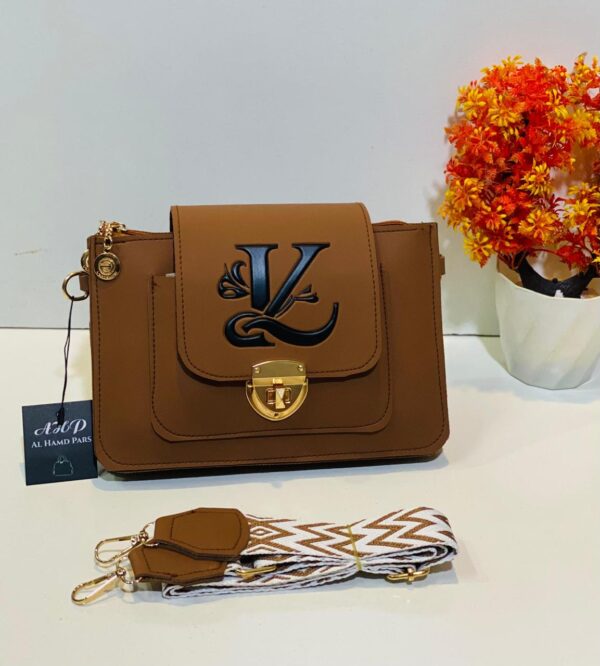 Handbag with Gold Clasp and Woven Strap - Image 5