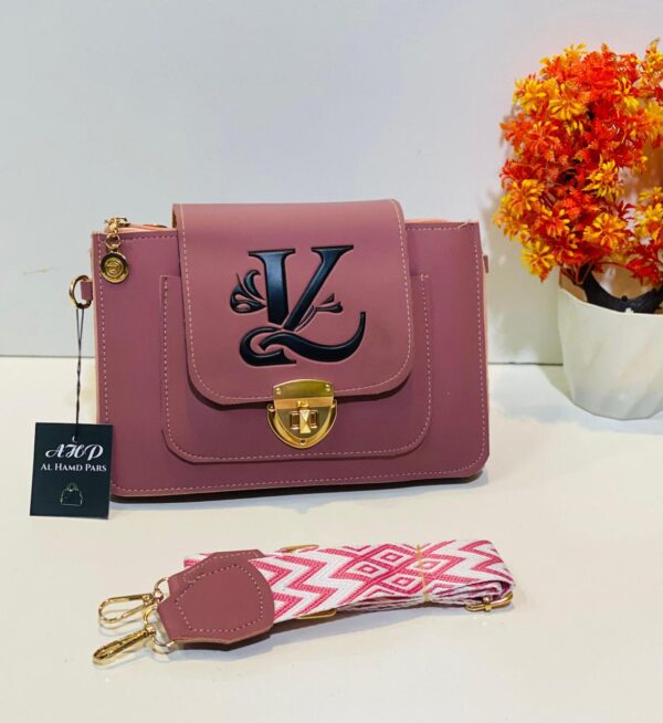 Handbag with Gold Clasp and Woven Strap - Image 4