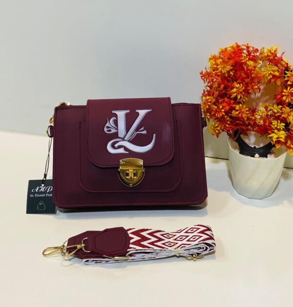 Handbag with Gold Clasp and Woven Strap - Image 3