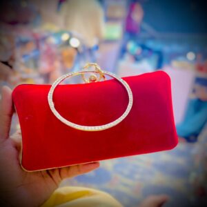 Red Velvet Clutch with Crystal Embellishment