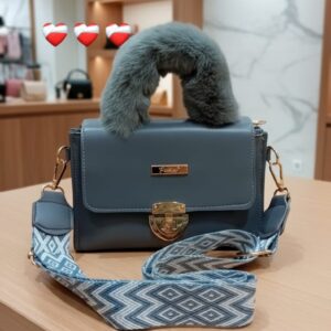 Gray Handbag with Fur Handle
