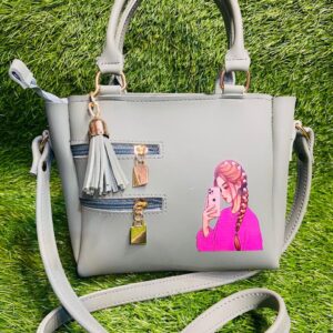 Grey Handbag with Artistic Print